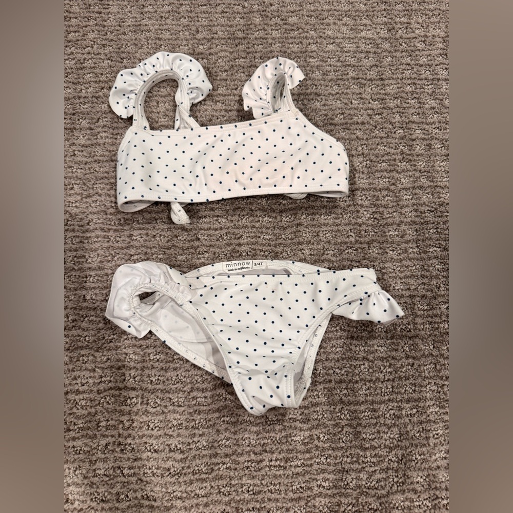 Minnow Swim blue and White Polka Dot Kids Bikini
